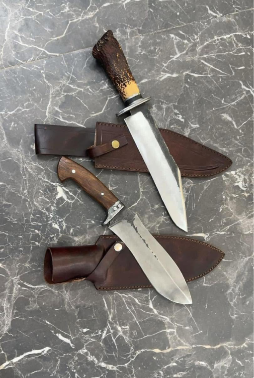 • Custom handcrafted hunting bowie knife with stag horn and wooden handle options