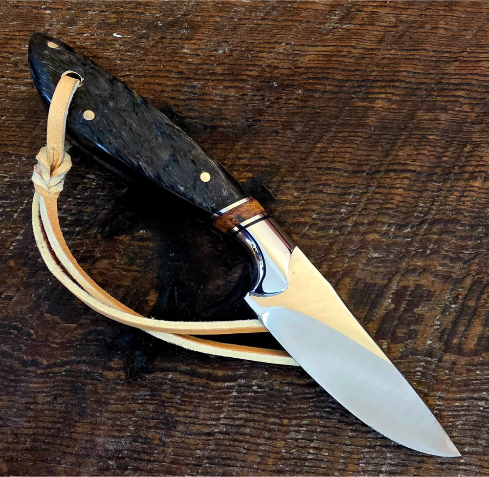Custom Handmade Everyday Carry Knife – Polished High-Finish Hunting & Skinning Blade with leather sheath
