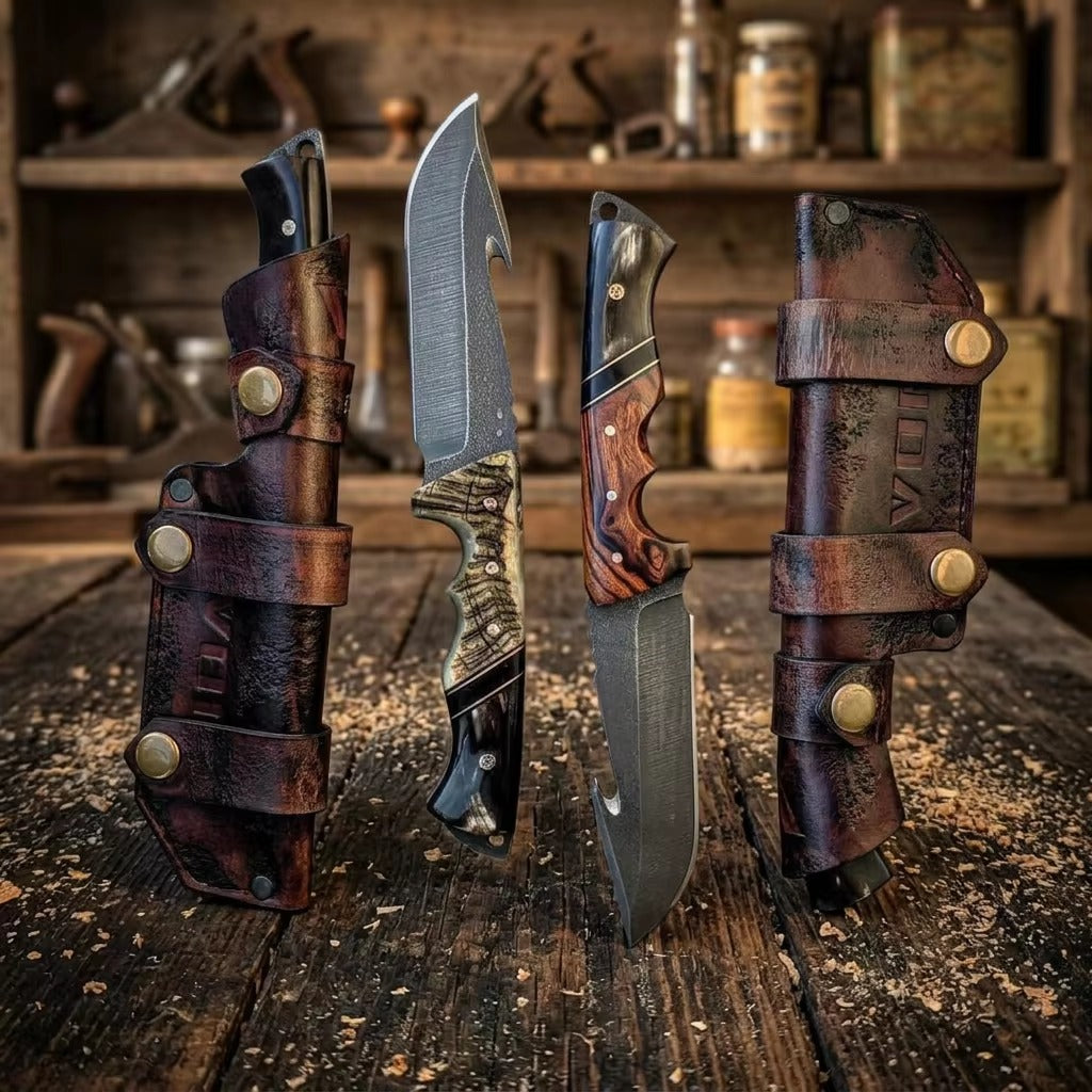 Premium 10" Handcrafted Bushcraft Knife Set | 2-Piece Custom Tracker &amp; Skinner knife with leather sheath