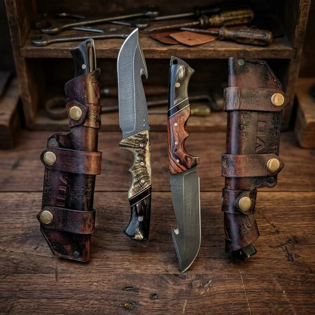 Premium 10" Handcrafted Bushcraft Knife Set | 2-Piece Custom Tracker &amp; Skinner knife with leather sheath
