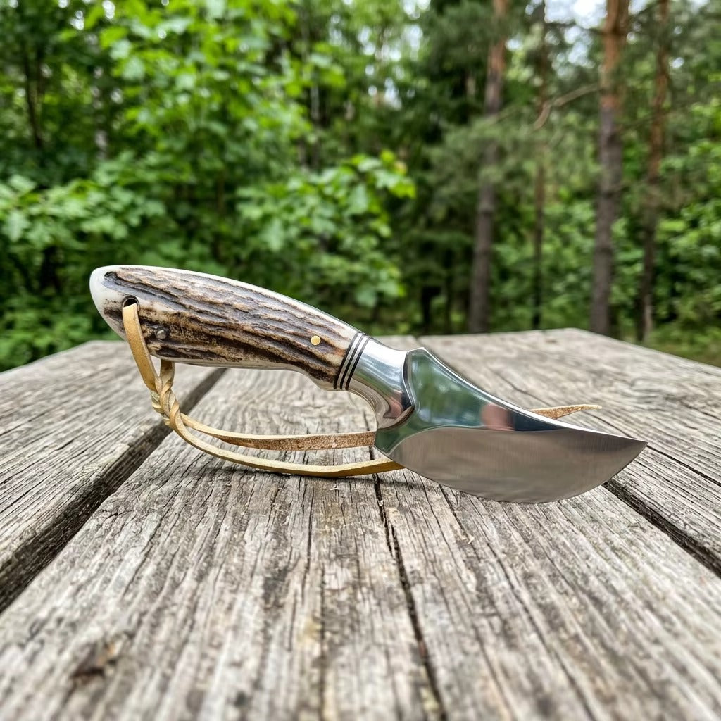 Premium Handmade D2 STEEL  Fixed Blade Skinner Knife - Genuine Stag Horn Handle & WITH lEATHER sHETAH