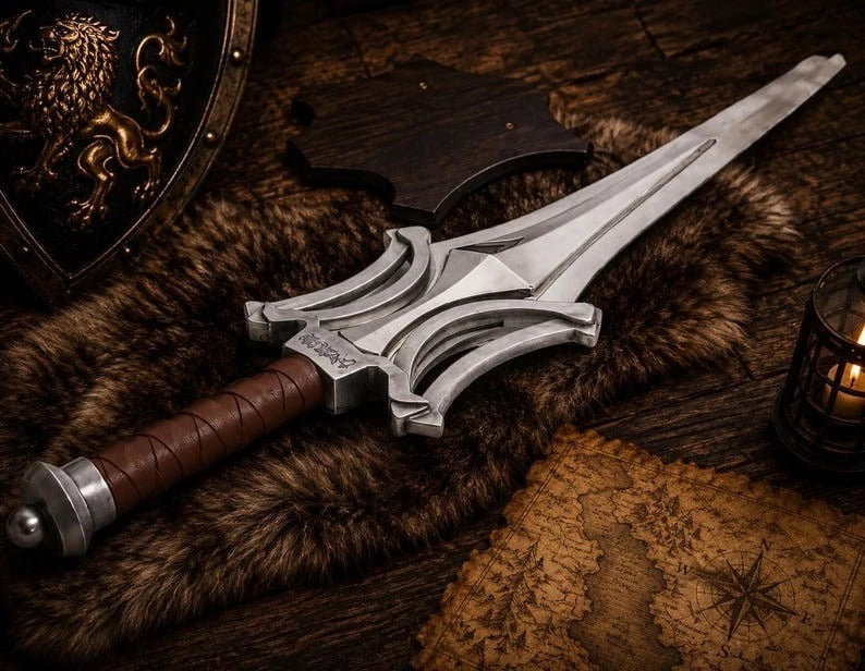 Handmade Power Sword Prop Replica – Fantasy Cosplay Steel Sword – Collectible Medieval Greatsword Video Game Weapon – Gift for Gamers &amp; Collectors