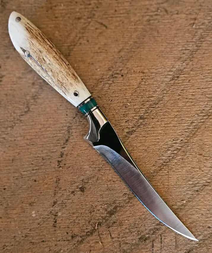 Custom Handcrafted D2 Steel 11" Fillet Knife – Genuine Stag Horn Handle & Turquoise Spacer & With Leather Sheath