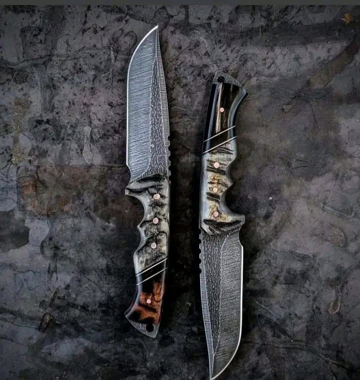 custom handemade Premium 11-Inch Handcrafted Steel Custom Hunting pair Knife with leather sheath