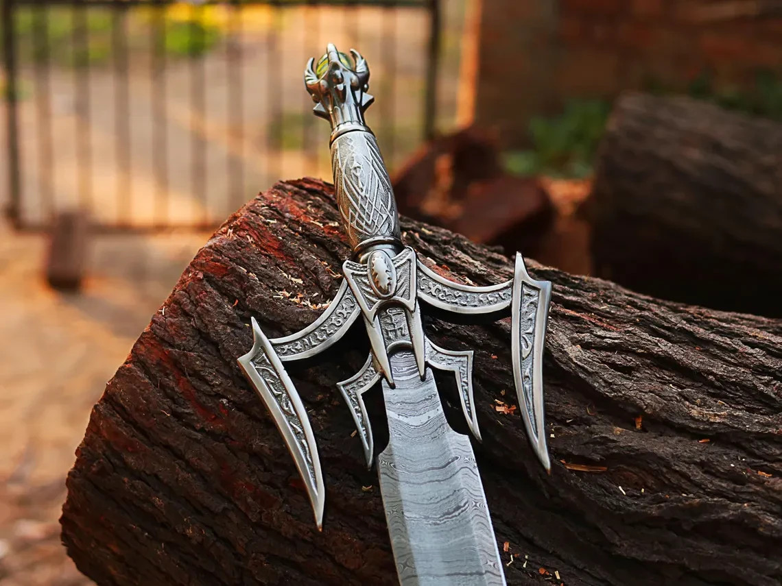 Custom Handmade Damascus Steel Fantasy Sword | Forged Witcher &amp; Dragon Style Movie Replica Sword | Premium Cosplay Collectible &amp; Tactical Sword