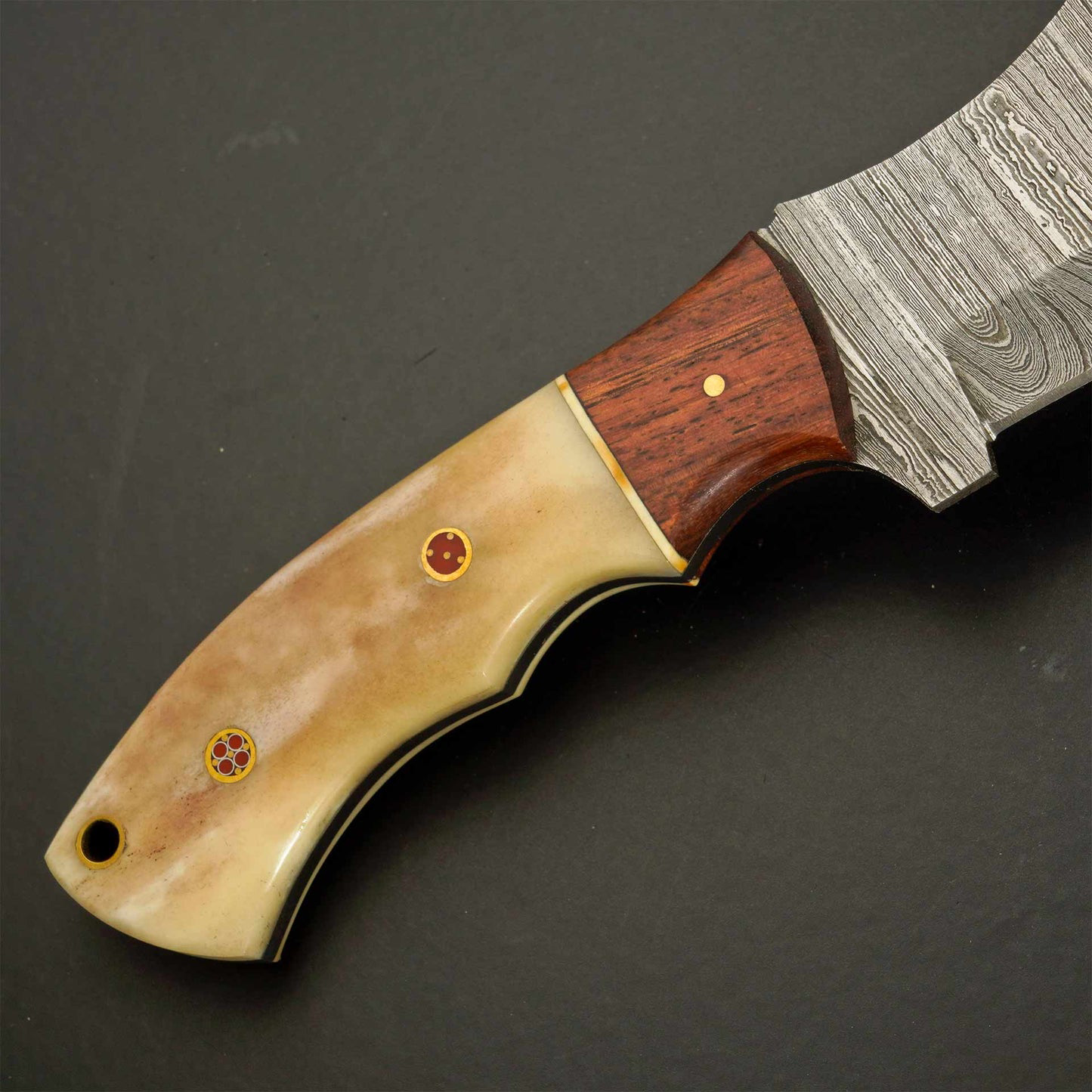 Custom Handcrafted Damascus Steel Tracker Knife – Fixed Blade Hunting & Tactical Knife with Bone/Wood Handle and Mosaic Pins