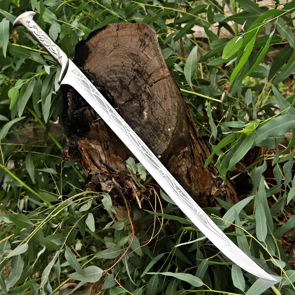 Handmade Fantasy Engraved Sword with Leather Sheath – Decorative Collectible Display Sword