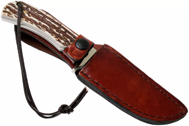 Custom Fixed Blade Hunting Knife Staglon Imitation Antler Horn Handle Stainless Steel Skinner Knife with Genuine Leather Sheath Wholesale