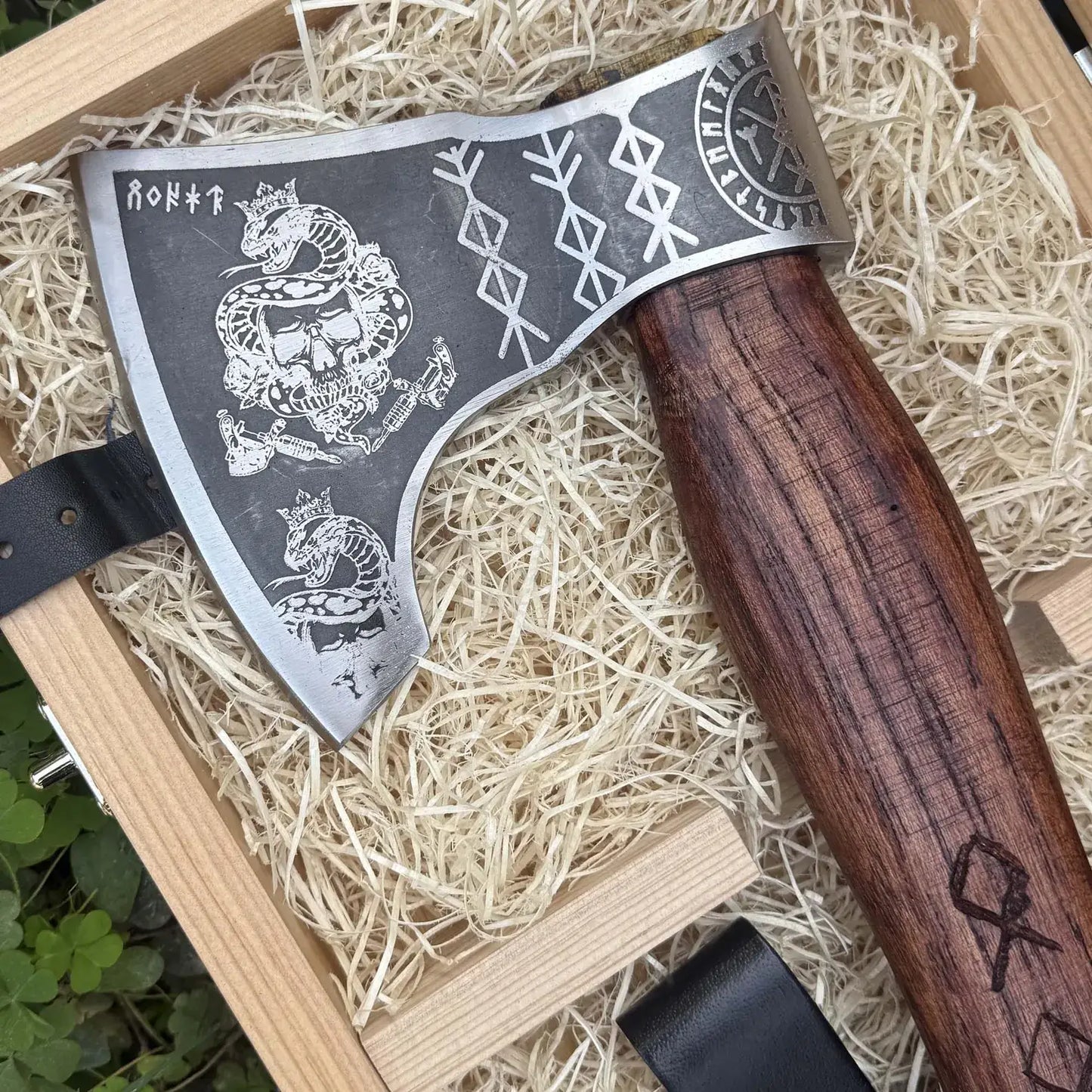 Handmade Viking Axe Set with Leather Sheaths & Wooden Gift Box – Medieval Collectible Axe Set