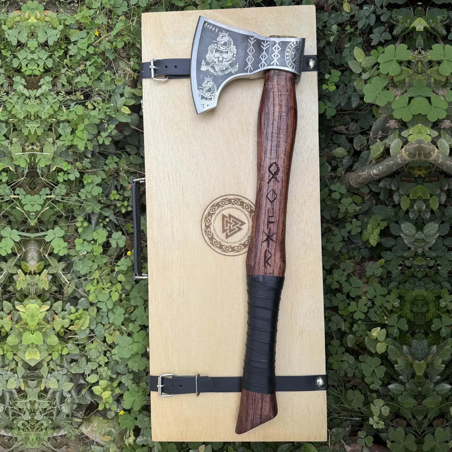 Handmade Viking Axe Set with Leather Sheaths & Wooden Gift Box – Medieval Collectible Axe Set
