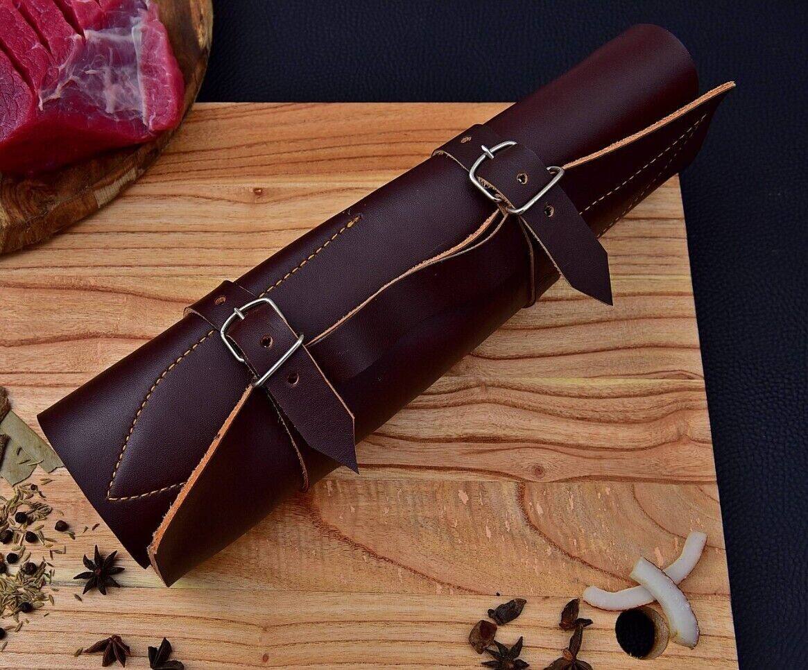 Professional 5-Piece Handcrafted Kitchen Knife Set - Black Powder Coated Blades with Leather Roll Kit