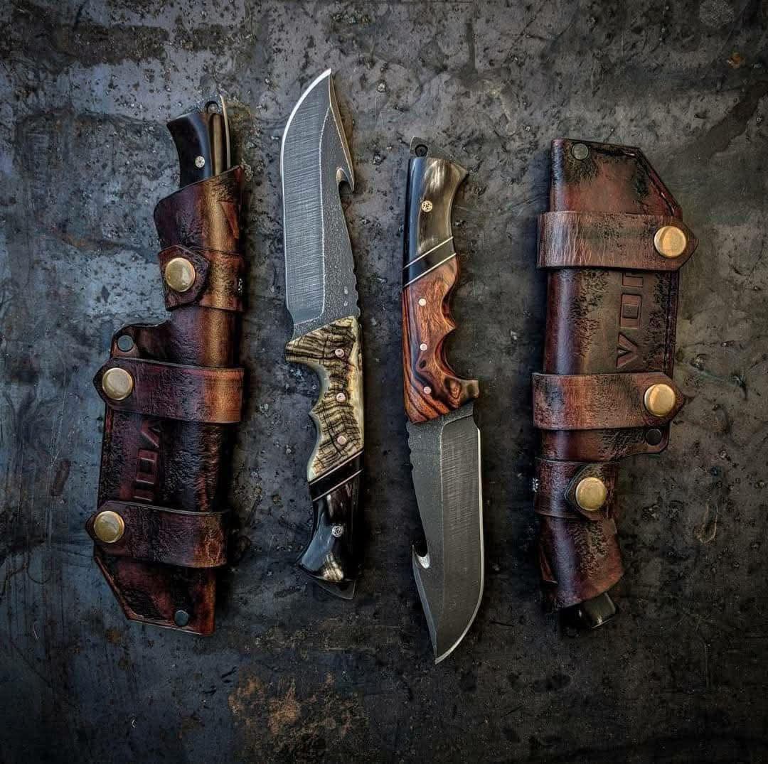 Premium 10" Handcrafted Bushcraft Knife Set | 2-Piece Custom Tracker &amp; Skinner knife with leather sheath