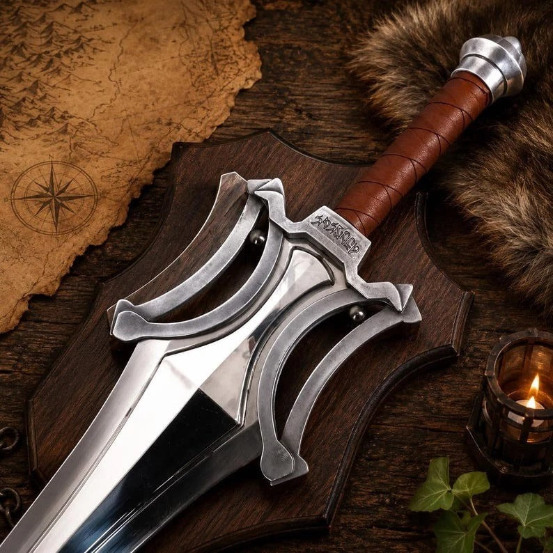 Handmade Power Sword Prop Replica – Fantasy Cosplay Steel Sword – Collectible Medieval Greatsword Video Game Weapon – Gift for Gamers &amp; Collectors