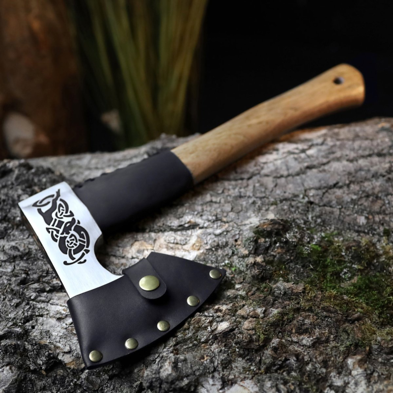 Hand Forged Viking Pocket Axe, Engraved Norse Rune Bearded Hatchet, Custom Celtic Groomsmen Gift, Compact Camping Hunting Tool, Gift for Husband