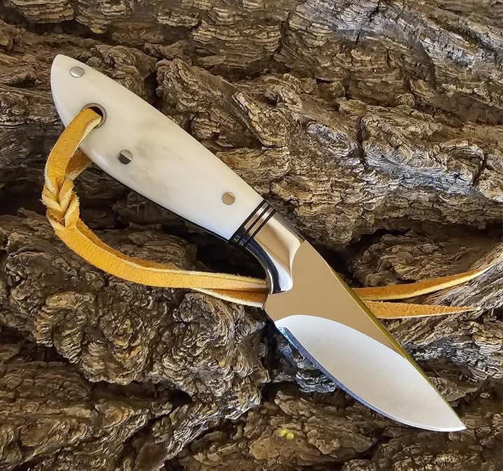 Handmade Mirror-Polished D2 Steel Hunting Knife with Premium Bone Handle & Leather Lanyard With Leather Sheath