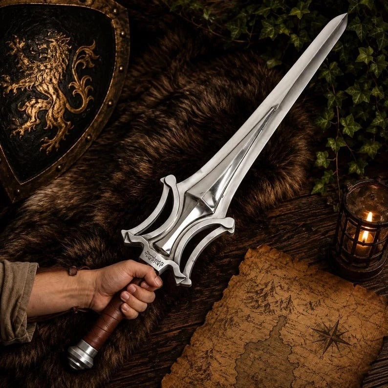 Handmade Power Sword Prop Replica – Fantasy Cosplay Steel Sword – Collectible Medieval Greatsword Video Game Weapon – Gift for Gamers &amp; Collectors