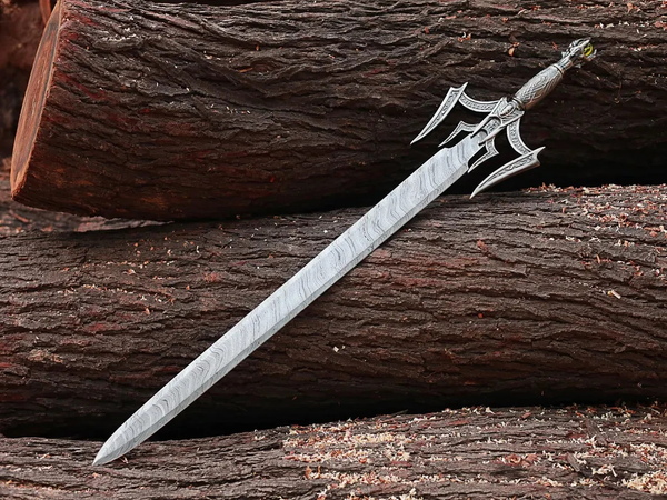 Custom Handmade Damascus Steel Fantasy Sword | Forged Witcher &amp; Dragon Style Movie Replica Sword | Premium Cosplay Collectible &amp; Tactical Sword