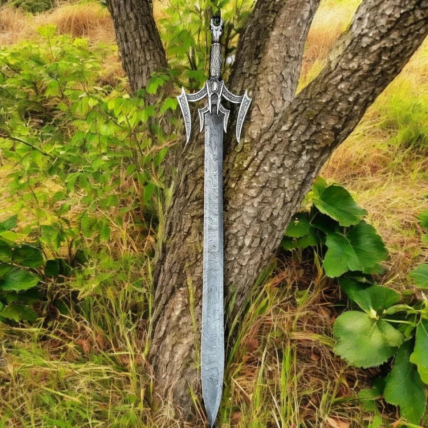 Custom Handmade Damascus Steel Fantasy Sword | Forged Witcher &amp; Dragon Style Movie Replica Sword | Premium Cosplay Collectible &amp; Tactical Sword