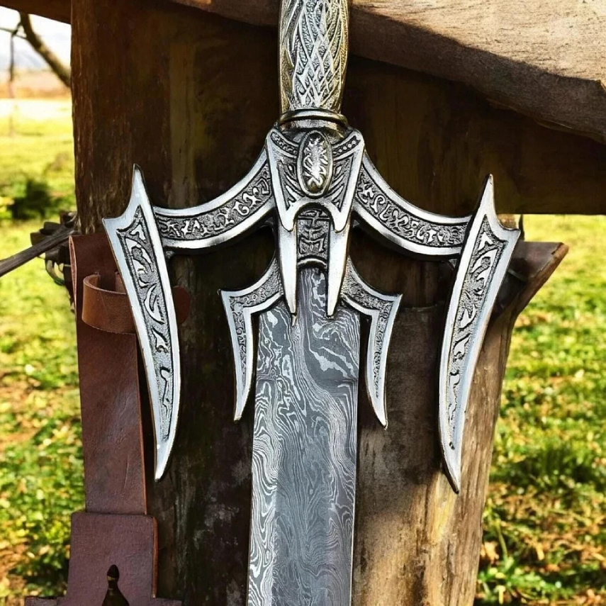 Custom Handmade Damascus Steel Fantasy Sword | Forged Witcher &amp; Dragon Style Movie Replica Sword | Premium Cosplay Collectible &amp; Tactical Sword