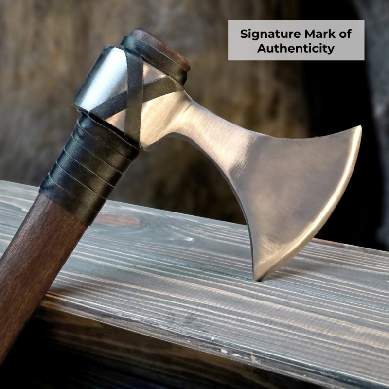 Hand Forged Two-Handed Viking Axe with Black Leather Wrap, Custom Long Handle Danish Bearded Hatchet with Sheath, Groomsmen Gift, Gift for Husband